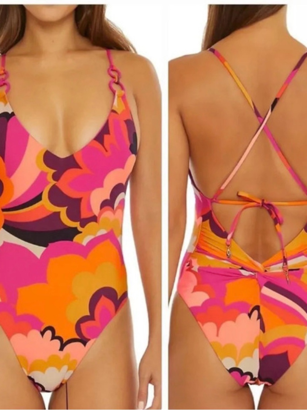 Trina Turk Fan Faire One Piece Swimsuit Size 12 NWT